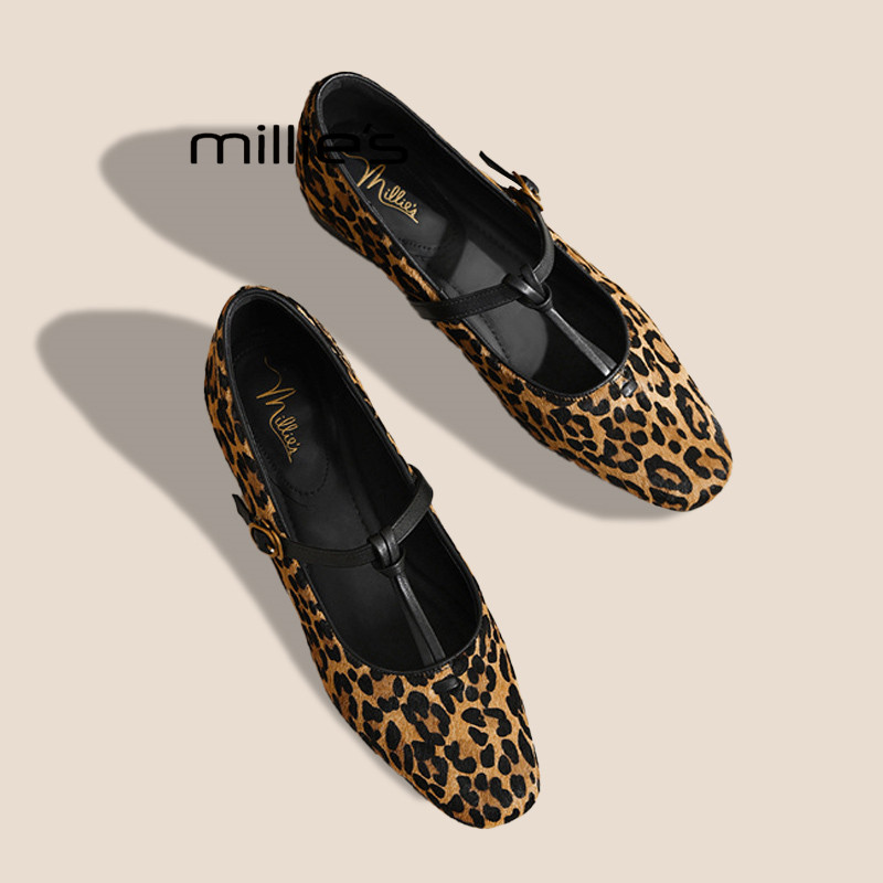 MILLIE'S/妙丽平底浅口单鞋女2026真皮舒适豹纹一字带玛丽珍鞋春,女鞋,玛丽珍鞋,淘宝优惠券,粉丝福利购,淘宝优惠卷