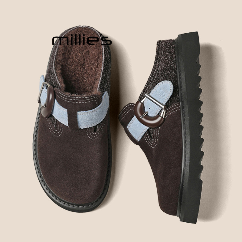MILLIE'S/妙丽冬季加绒舒适一脚蹬外穿休闲包头半拖保暖博肯鞋女Q,女鞋,勃肯鞋/软木鞋,淘宝优惠券,粉丝福利购,淘宝优惠卷