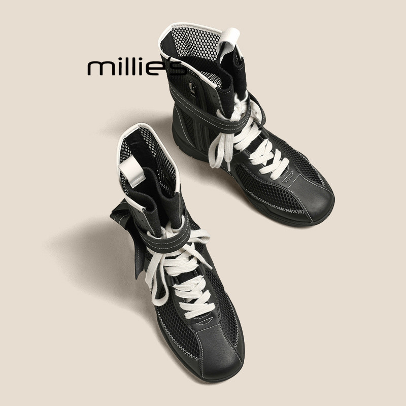 MILLIE'S/妙丽凉靴女镂空透气薄款系带马丁靴西部牛仔风单靴子夏,女鞋,西部靴,淘宝优惠券,粉丝福利购,淘宝优惠卷
