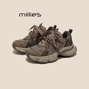 厚底增高松糕底休闲鞋 MILLIE 秋冬网面透气老爹鞋 妙丽2025新款