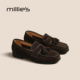 MILLIE 女英伦风一脚蹬反绒皮轻便单鞋 妙丽真皮流苏乐福鞋