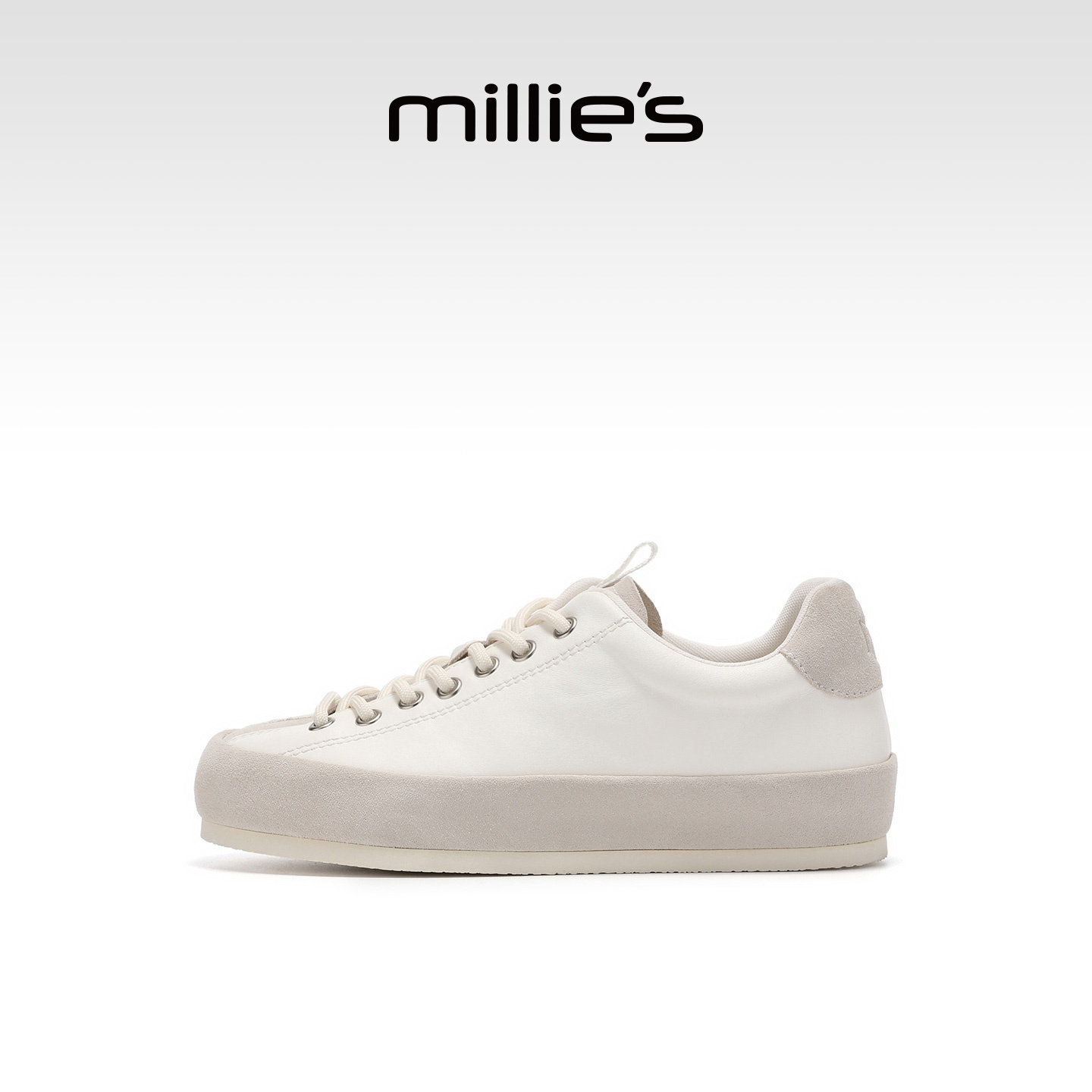 MILLIE'S/妙丽复古风厚底板鞋女米白色系带休闲鞋增高百搭德训鞋Q,女鞋,老爹鞋,淘宝优惠券,粉丝福利购,淘宝优惠卷