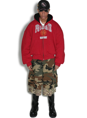 HA7MS 25SS限量复古迷彩假两件做旧破坏七分裤宽松街头情侣夏季新