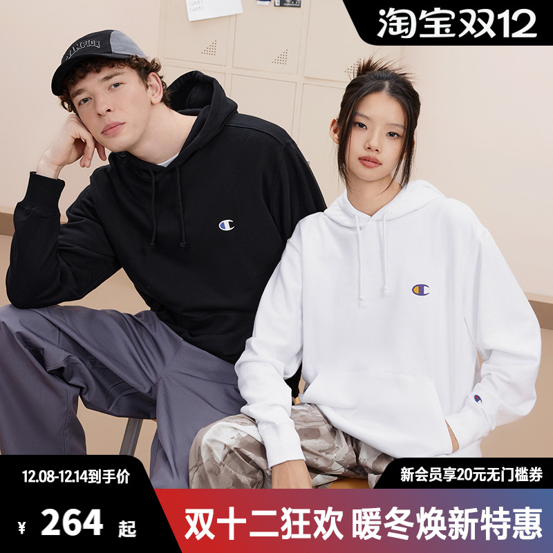 Champion冠军卫衣女2025秋季新款情侣草写印花logo连帽套头上衣男