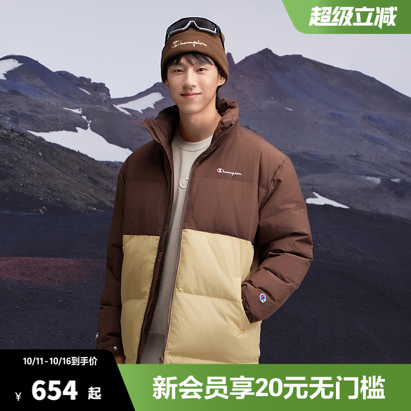 Champion冠军羽绒服男冬季新款拼色保暖外套女美式复古情侣潮
