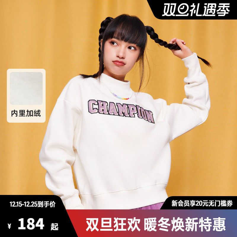 Champion冠军无帽卫衣女小cLOGO套头休闲时尚百搭美式复古长袖