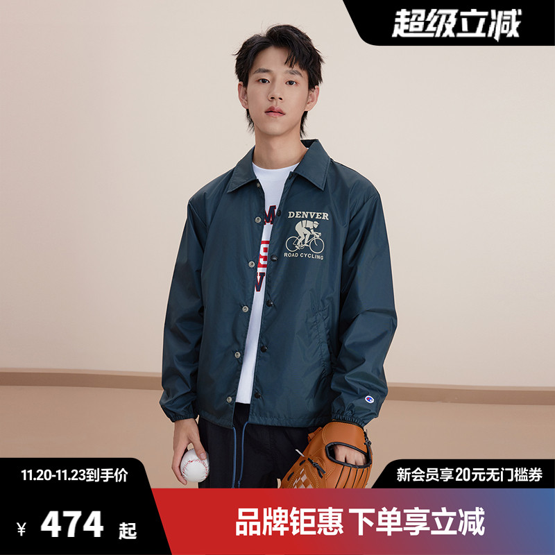 Champion冠军夹克男春秋款后背大口袋印花红色外套女潮牌休闲宽松