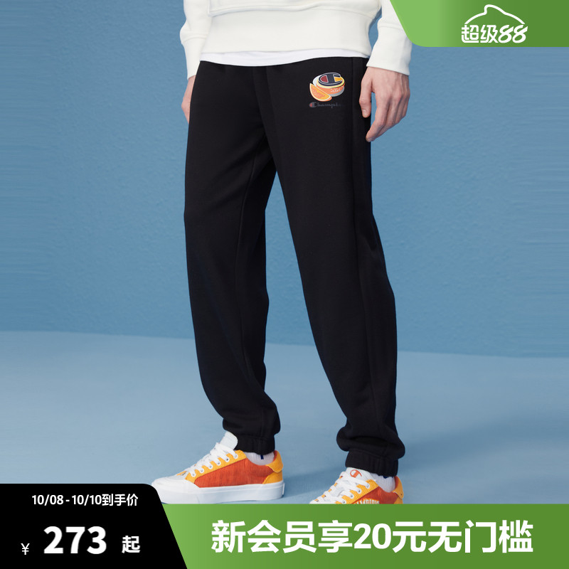 Champion冠军卫裤男趣味印花秋冬美式保暖束脚裤休闲运动长裤