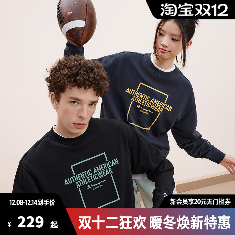 Champion冠军卫衣女2025秋季新款情侣组合印花休闲圆领套头上衣男