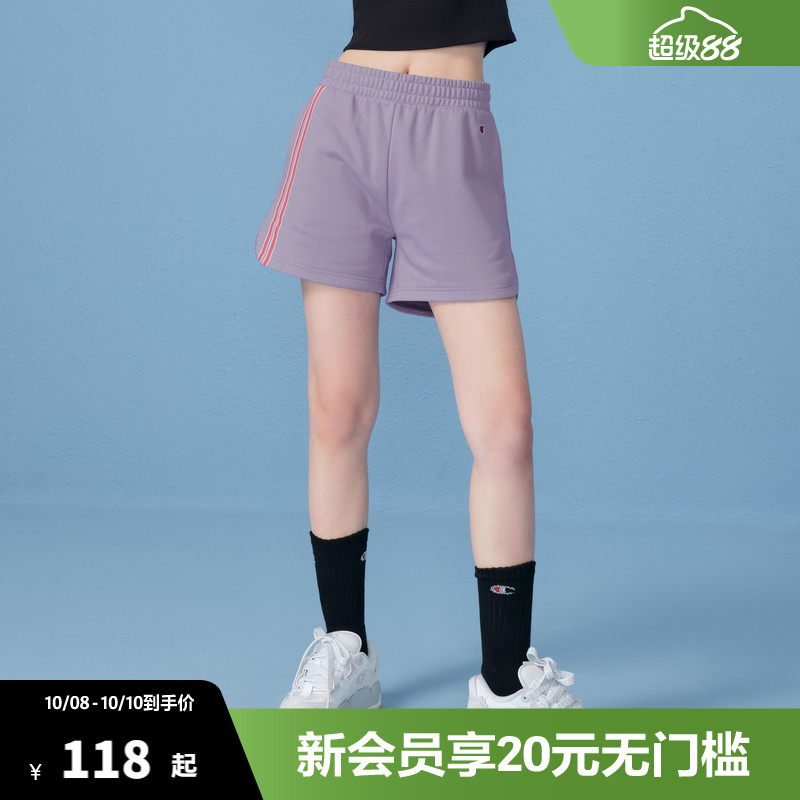 Champion冠军休闲短裤胶印图案刺绣小CLOGO纯棉短裤女户外时尚