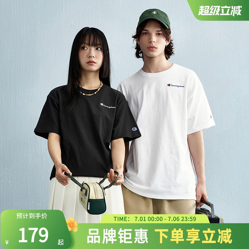 champion冠军26春夏新款男女款T恤纯棉休闲运动风套头圆领 - 实物图
