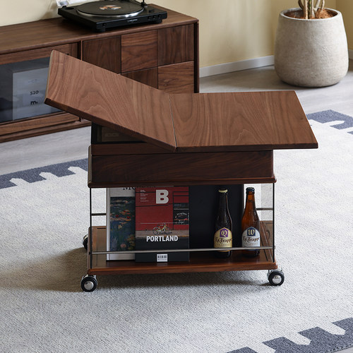 AB/黑胡桃木移动茶几可升降折叠伸缩推车沙发边几茶水柜