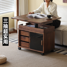 AB/全黑胡桃木升降茶几实木折叠可移动小户型小推车沙发边几茶桌