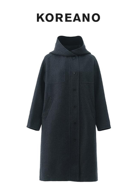 【KOREANO】冬季炭灰黑色宽松H型连帽大衣 【H】 FY2647(JUN)
