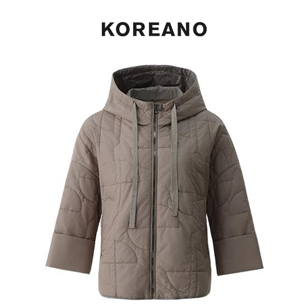 【KOREANO】冬季奶咖色连帽绗缝廓形棉服  MS5665(JUN)