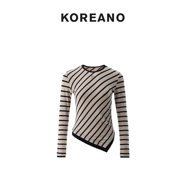 【KOREANO】春秋驼黑色条纹收腰合体T恤 【H】 TT45339(JUN)