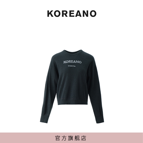 【KOREANO】春秋岩灰色圆领刺绣螺纹针织T恤  TT46094(JUN)