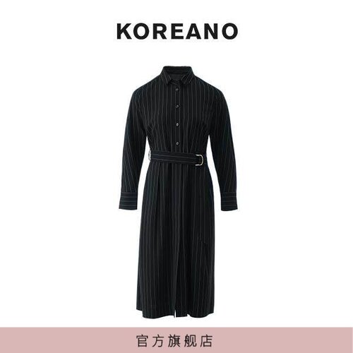 【KOREANO】春秋条纹暗夜黑金条连衣裙  LW6236(BUN)