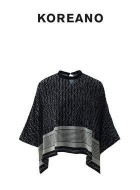 【KOREANO】夏季浅杏仁圈黑色印花桑蚕丝衬衫  CI45010(JUN)