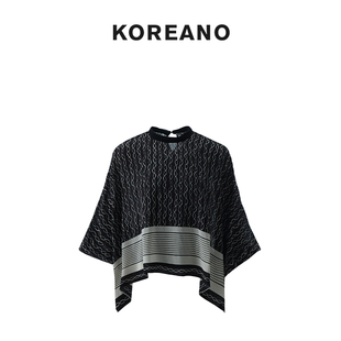 【KOREANO】夏季浅杏仁圈黑色印花桑蚕丝衬衫 CI45010(JUN)