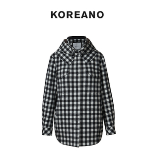 经典 冬季 黑白棋盘格连帽休闲棉服 MZ6565 KOREANO