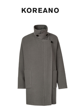 【KOREANO】冬季烟灰色立领宽松廓形大衣 【H】 FY7922(JUN)