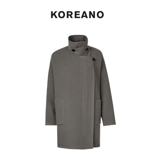 KOREANO FY7922 冬季 JUN 烟灰色立领宽松廓形大衣