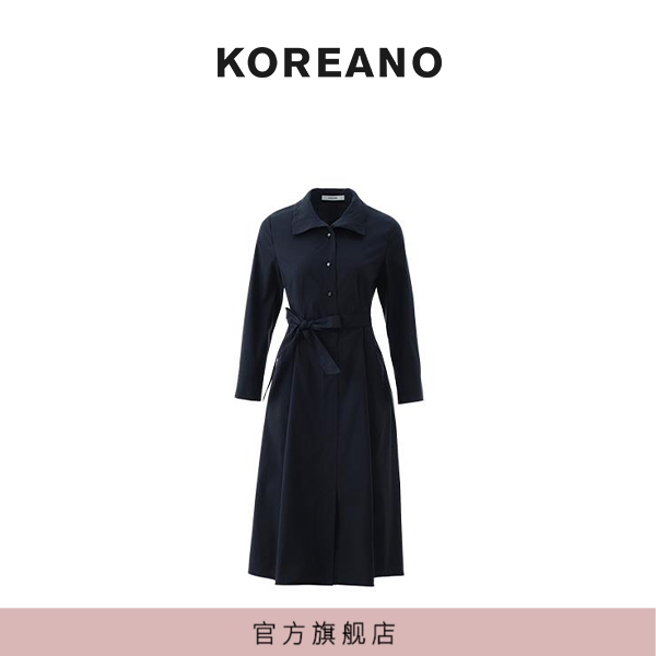 【KOREANO】春秋静谧蓝色立领A型连衣裙  LW6349(JUN)