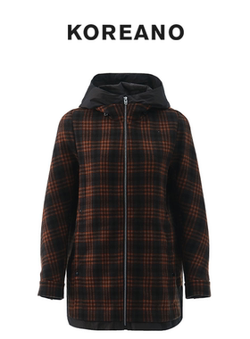 【KOREANO】冬季蜜瓜橘苏格兰格连帽外套  SY3704(UN)