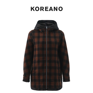 【KOREANO】冬季蜜瓜橘苏格兰格连帽外套  SY3704(UN)
