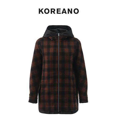 【KOREANO】冬季蜜瓜橘苏格兰格连帽外套  SY3704(UN)