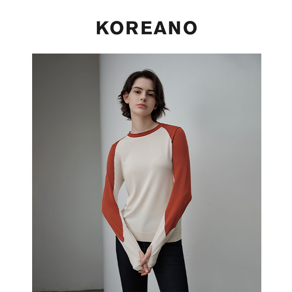 【KOREANO】春秋蜜瓜橘色拼接玉石白色针织衫  ZT8045G