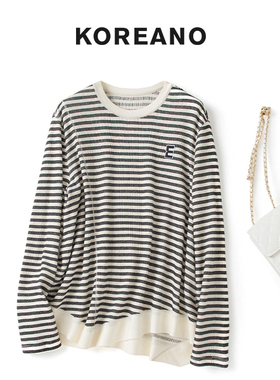 【KOREANO】冬季黑白条纹套头A型T恤 【H】 TT7135(JUN)
