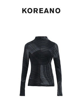 【KOREANO】春秋蓝黑几何花纹套头T恤 【H】 TT2222(JUN)A