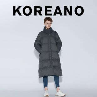 【KOREANO】冬季星月灰宽松大H型立领独特设计长款羽绒服  YC4521