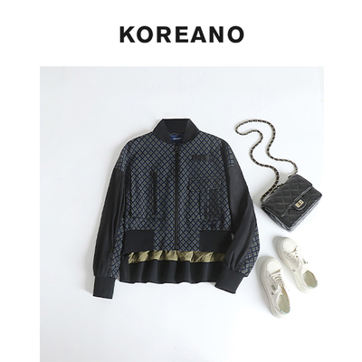 【KOREANO】春秋几何格花型拼接休闲短外套  MS2577(JUN)