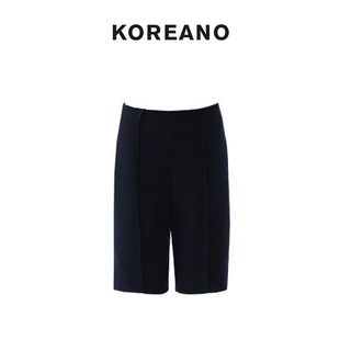 KOREANO KW45114 冬季 JUN 藏蓝色中高腰直筒五分短裤