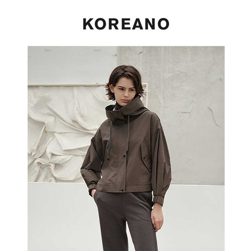 【KOREANO】春秋灰卡其立体结构连帽短款风衣外套  SW6748(JUN)