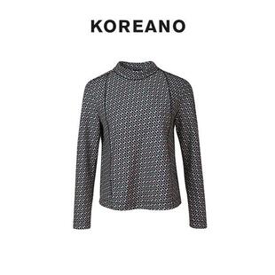 【KOREANO】冬季青蓝花小格子针织圆领直身T恤 【H】 TT6601(UN)