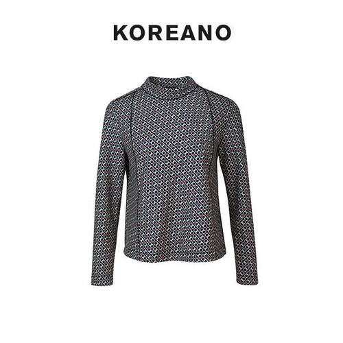【KOREANO】冬季青蓝花小格子针织圆领直身T恤 【H】 TT6601(UN)