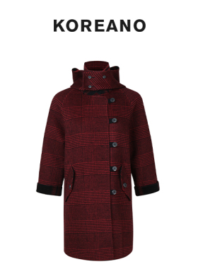 【KOREANO】冬季连帽格子双面呢大衣 【H】 FY7107(UN)