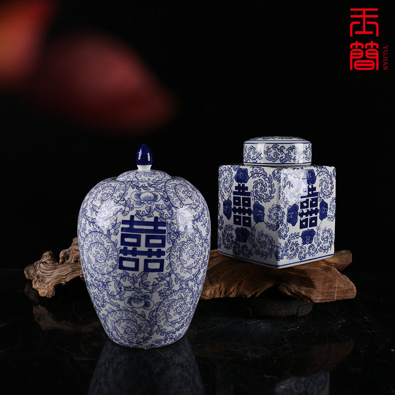 青花瓷陶瓷储物罐摆件样板房酒店茶室家居客厅饰品客厅餐桌软装饰,鲜花速递/花卉仿真/绿植园艺,其它园艺用品,淘宝优惠券,粉丝福利购,淘宝优惠卷