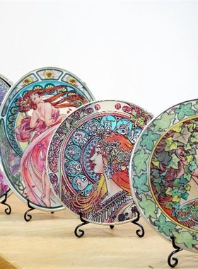 优选深海吧尖货穆夏黄道十二宫艺术插画彩绘玻璃复古摆件高端创意