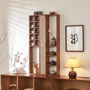 优选茶室家具诧寂风藤编实木多宝阁挂墙博古架置物收纳摆件茶杯展
