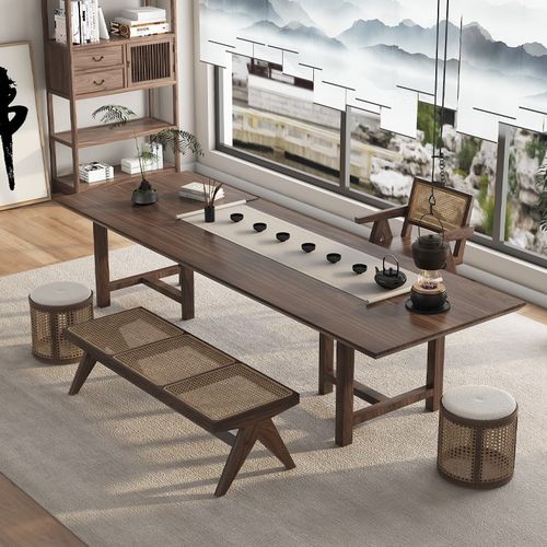 优选侘寂风大板茶桌椅组合办公室原木茶几白蜡木家用客厅新中式茶