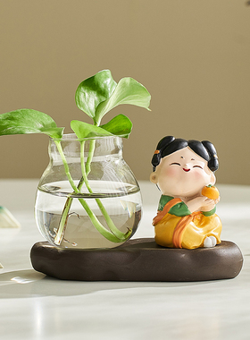 优选唐仕女水培小摆件办公室好物女生电脑办公桌面工位装饰品治愈