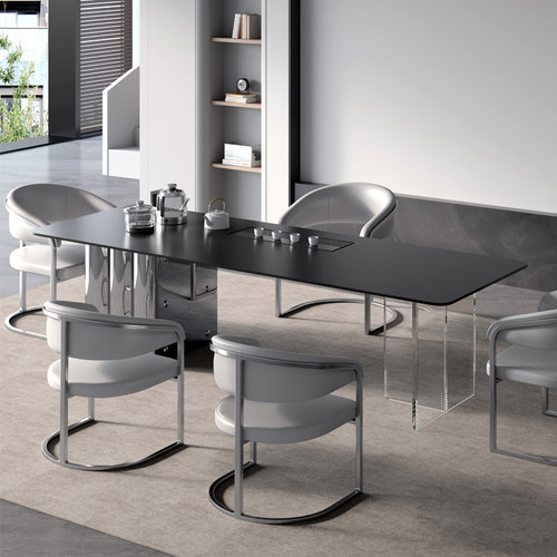 优选意式轻奢岩板茶桌现代简约别墅家用办公茶台压克力极简茶桌椅