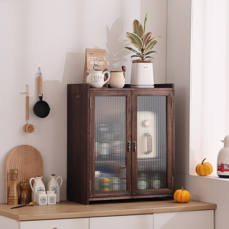 优选厨房碗盘柜家用实木储物柜收纳柜简约餐柜多功能玻璃茶水柜可
