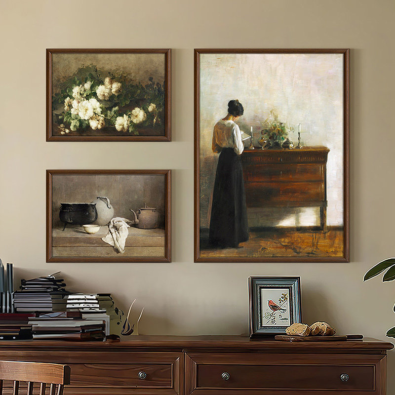 优选《读书女子和静物》法式复古艺术客厅背景墙组合装饰画中古风