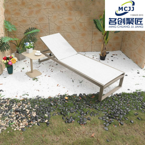 户外游泳池躺椅休闲花园露天单层双层特斯林网布铝合金框架沙滩椅